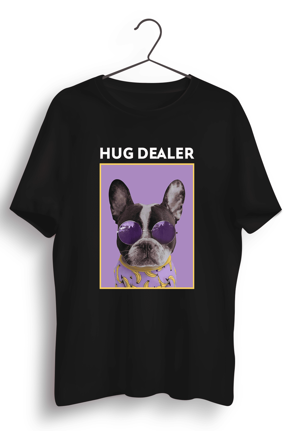 Hug Dealer Graphic Printed Mens Round Neck Black Cotton Tshirt