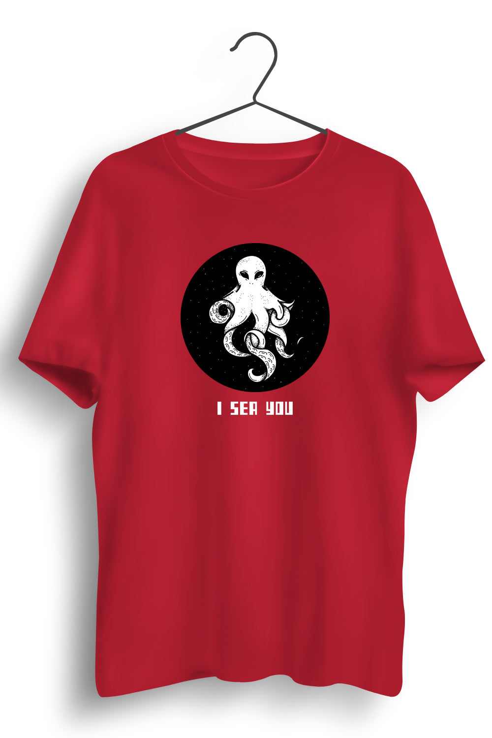 I Sea You Graphic Printed Mens Round Neck Red Cotton Tshirt