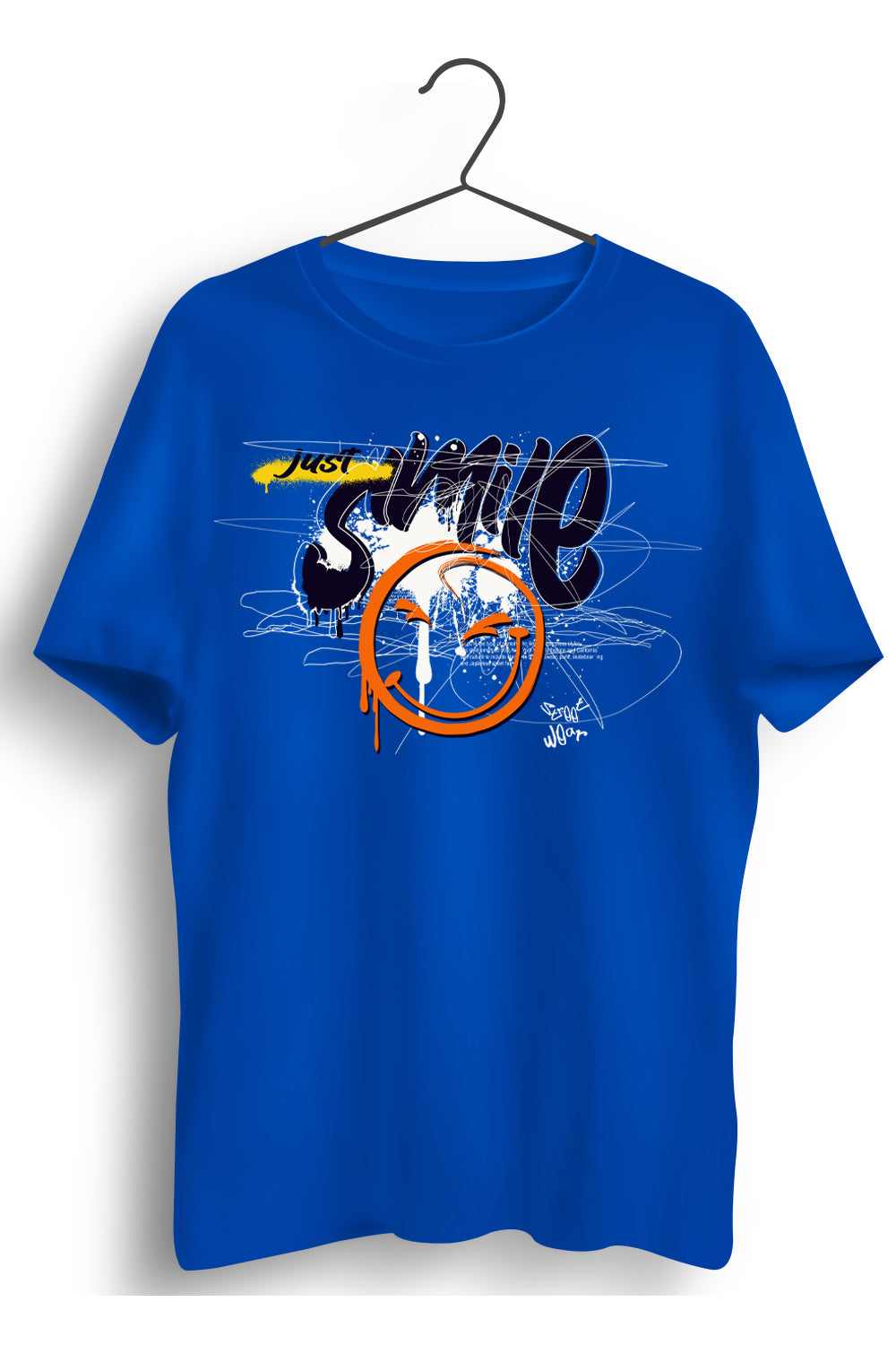 Just Smile Graphic Printed Mens Round Neck Blue Cotton Tshirt