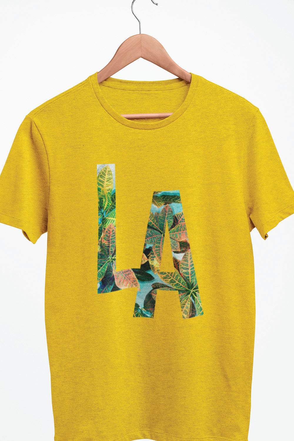 LA Nature inspired Yellow Graphic Printed Mens Round Neck Cotton  Tee