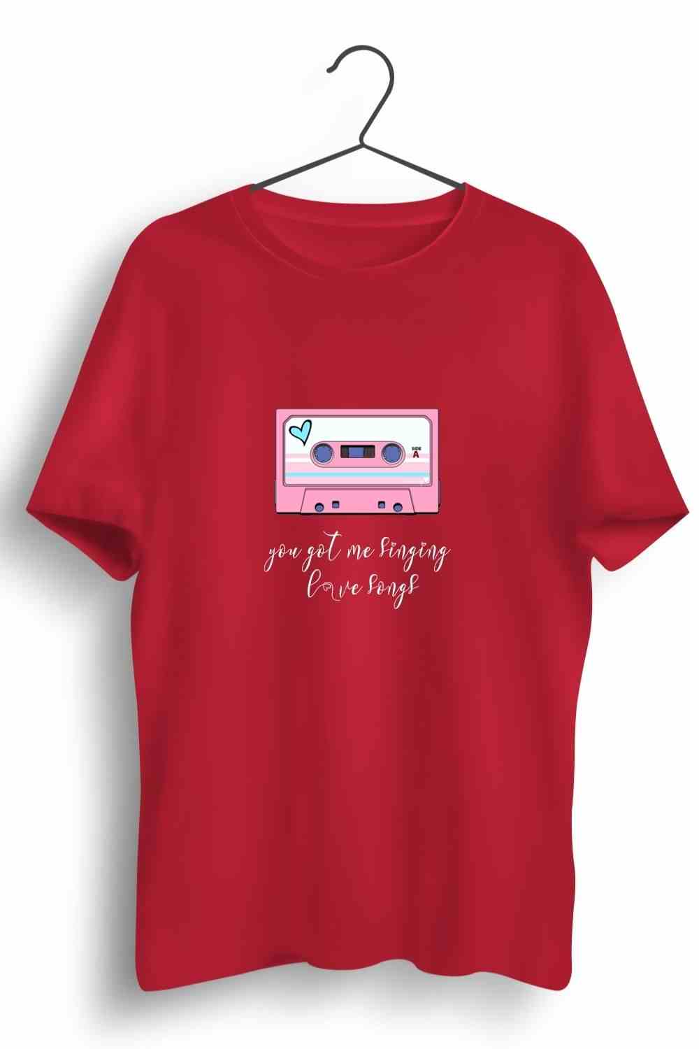 Love Song Graphic Printed Mens Round Neck Red Cotton Tshirt