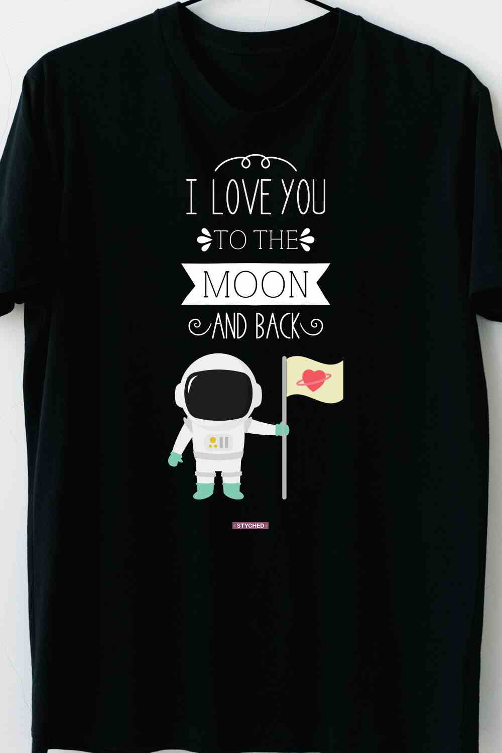 Love you to the Moon and Back - Contemporary Graphic Printed Mens Cotton Tshirt Black
