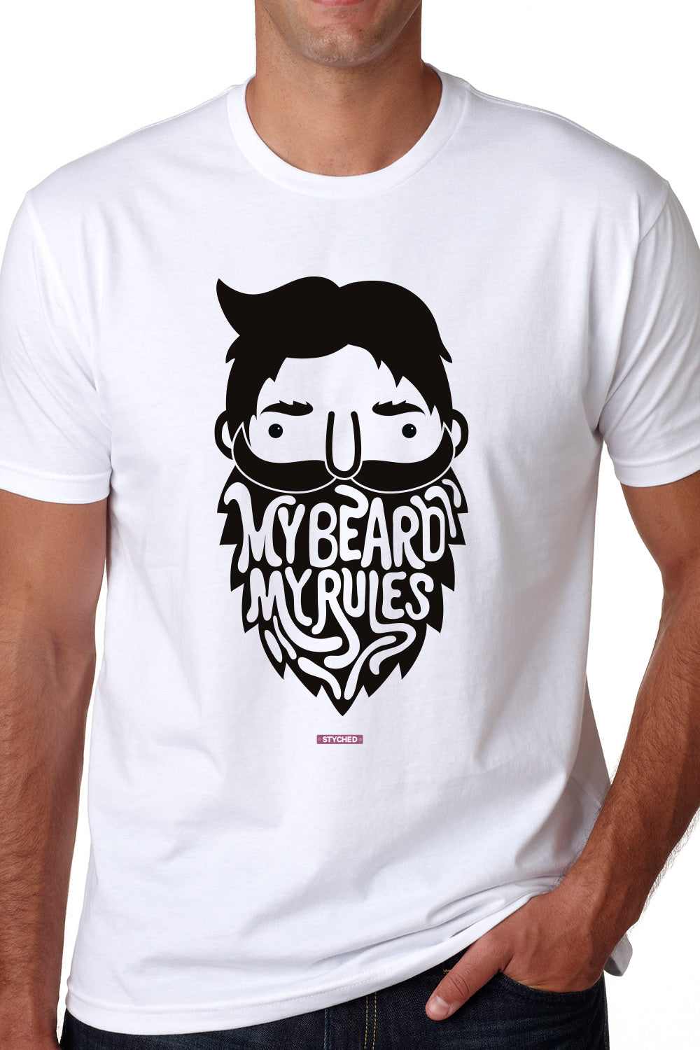 My Beard My Rules - Graphic Printed Mens Cotton Tshirt White