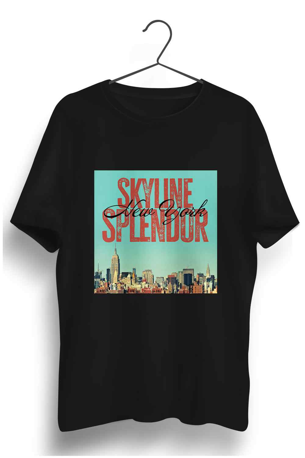 New York Graphic Printed Mens Round Neck Black Cotton Tshirt