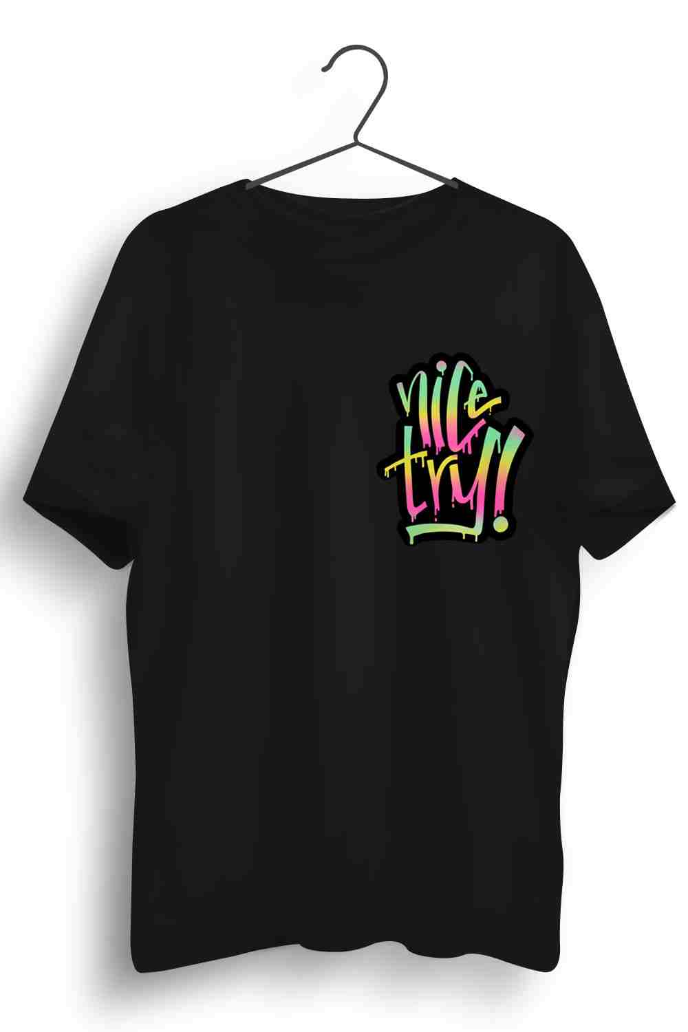 Nice Try Pocket Printed Graphic Black Cotton Tshirt