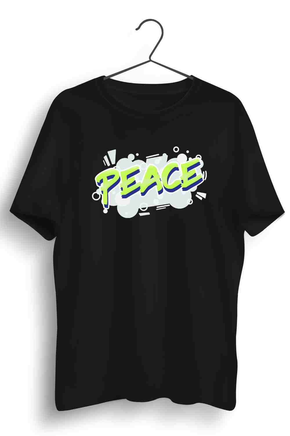 Peace Graphic Printed Mens Round Neck Black Cotton Tshirt