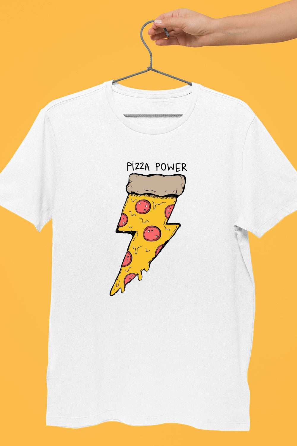 Pizza Power Graphic Printed Mens Round Neck White Cotton Tshirt