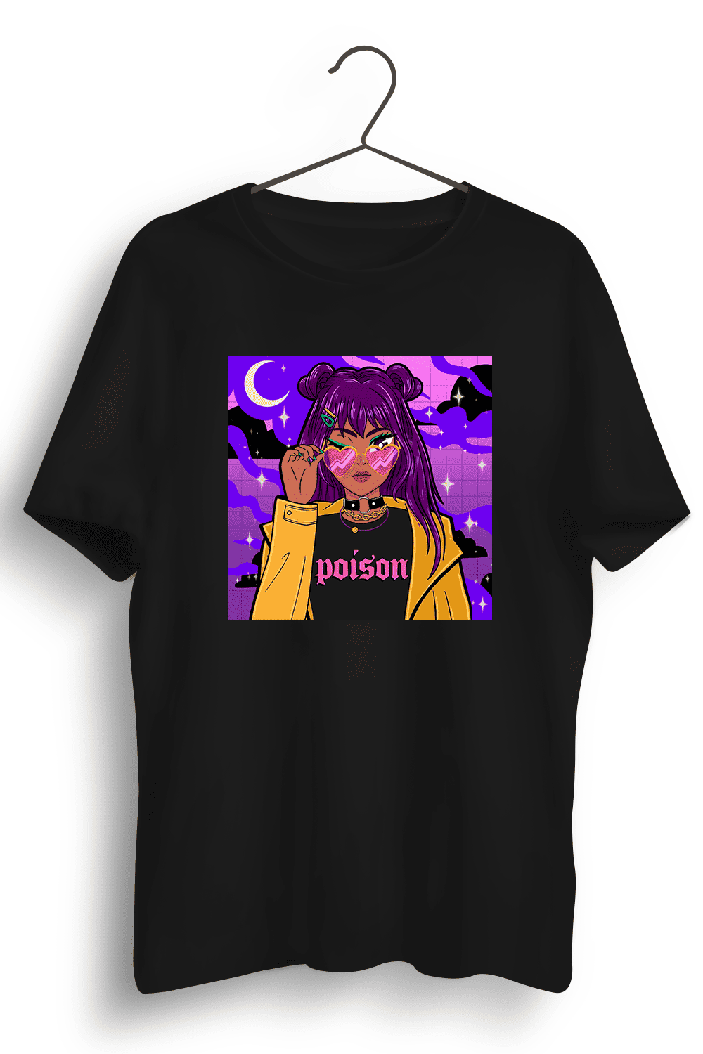 Poison Graphic Printed Mens Round Neck Black Cotton Tshirt