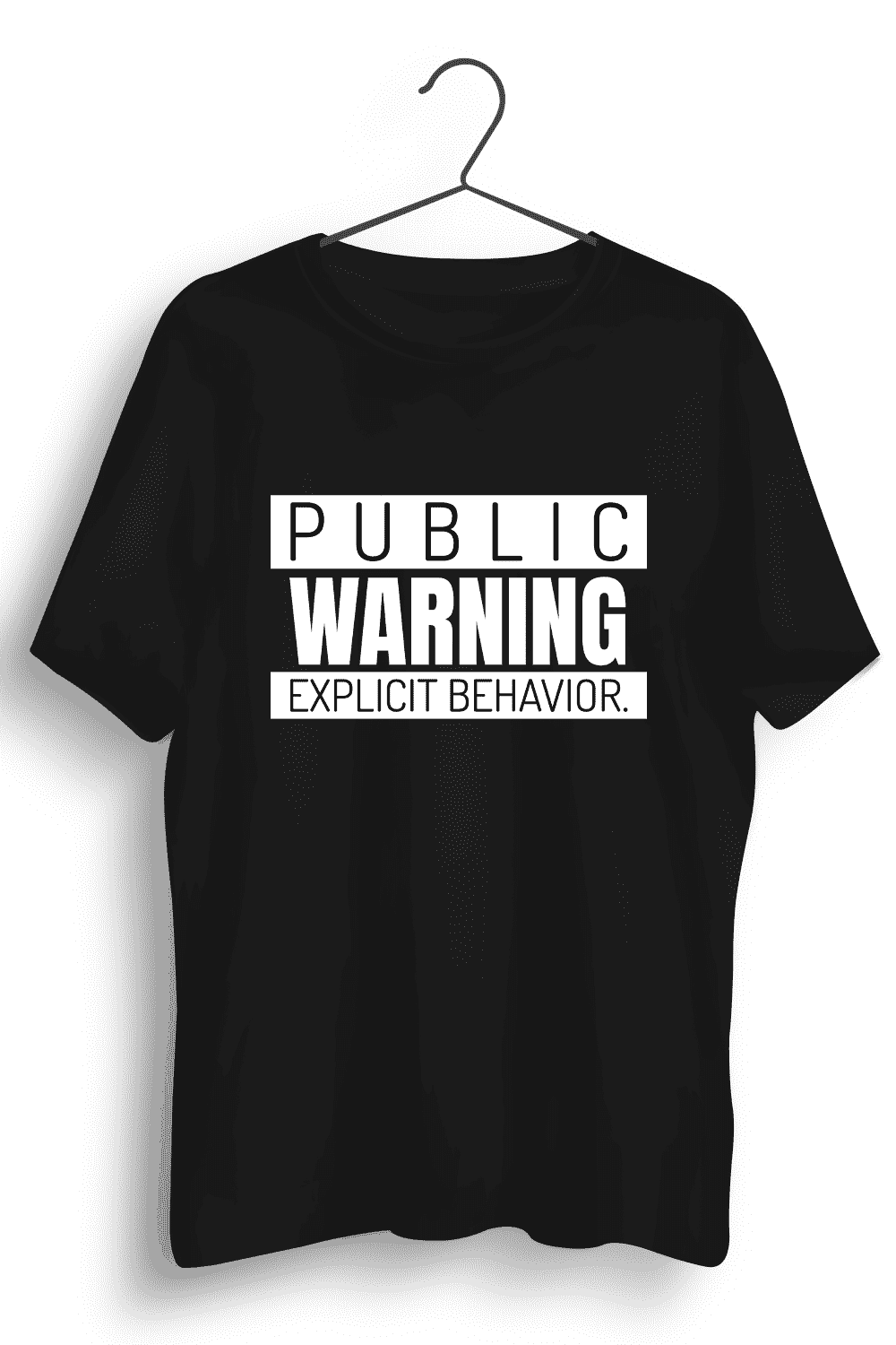 Public Warning Graphic Printed Mens Round Neck Black Cotton Tshirt