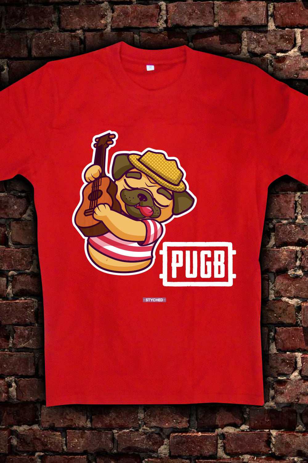 Pugb following PubG style - Quirky Graphic Printed Mens Round Neck Cotton Tshirt Red