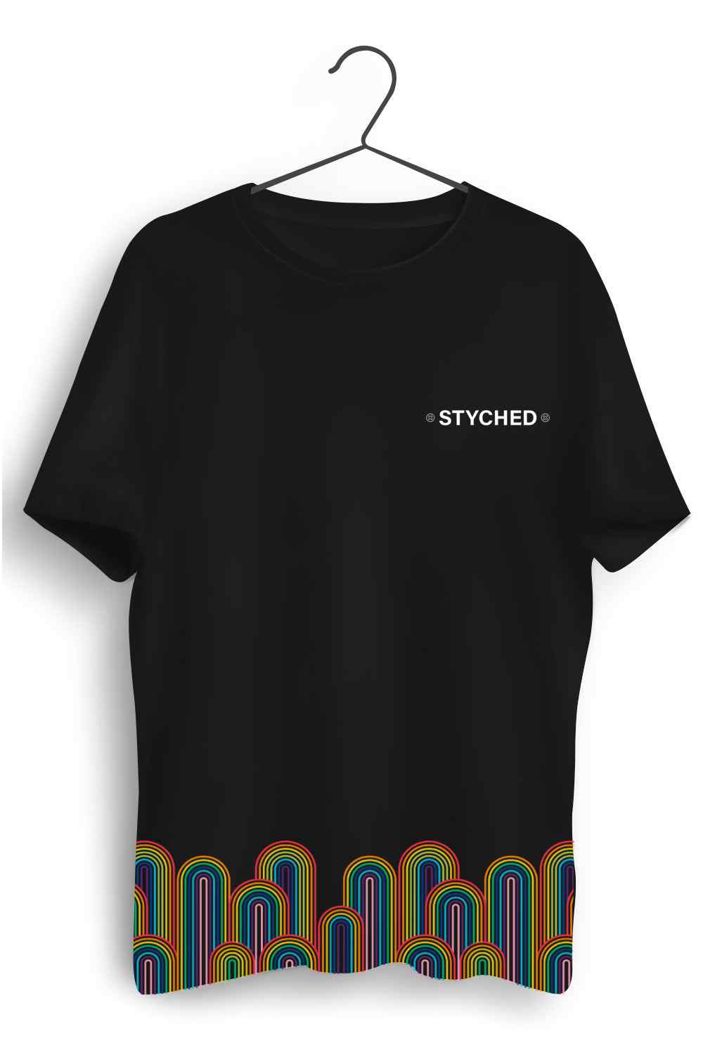 Rainbow Graphic Printed Mens Round Neck Black Cotton Tshirt