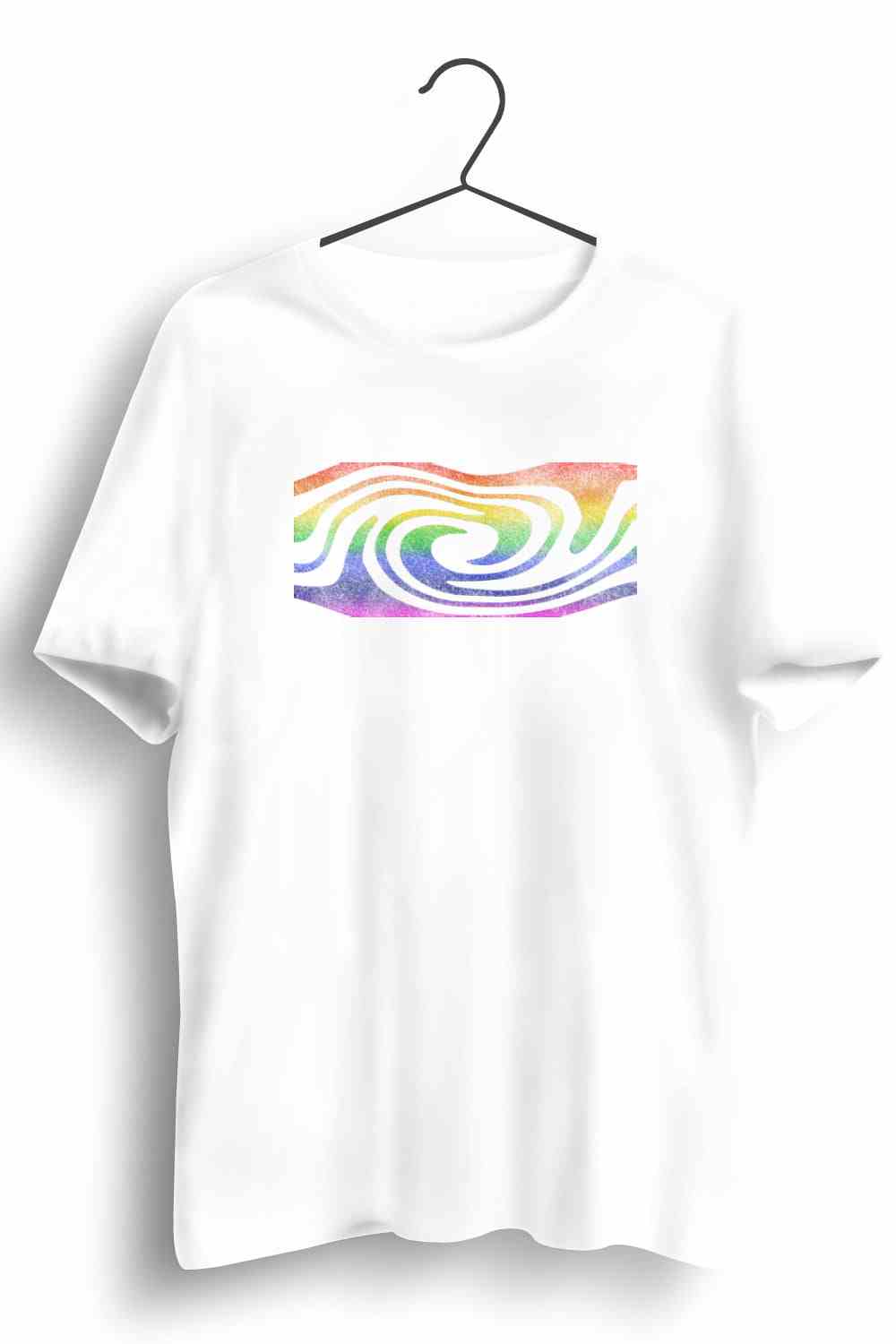 Rainbow Trance Graphic Printed Mens Round Neck White Cotton Tshirt