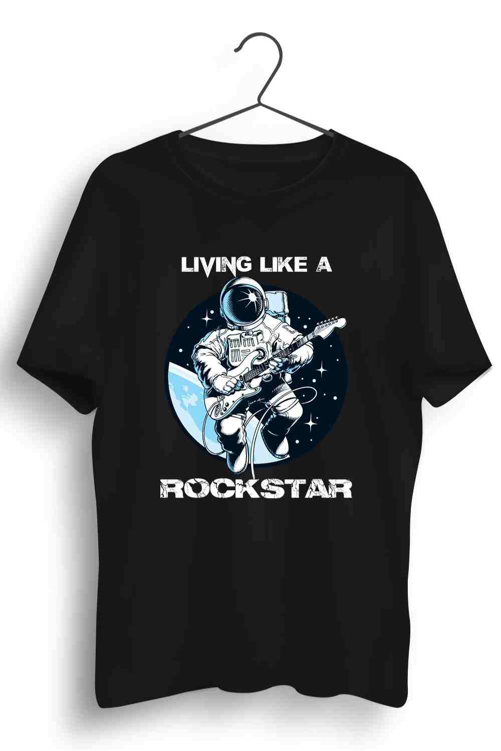 Living Like a Rockstar Graphic Printed Mens Round Neck Black Cotton Tshirt