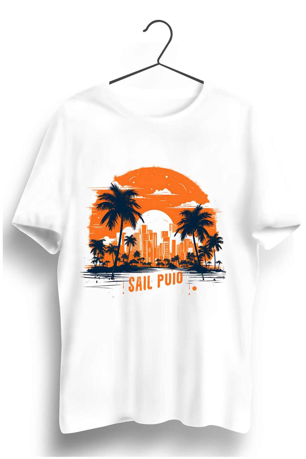 Sail Puio Graphic Printed Mens Round Neck White Cotton Tshirt
