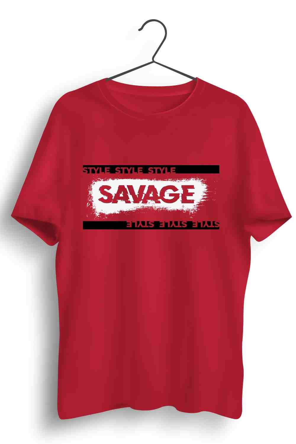 Savage Style Graphic Printed Mens Round Neck Red Cotton Tshirt