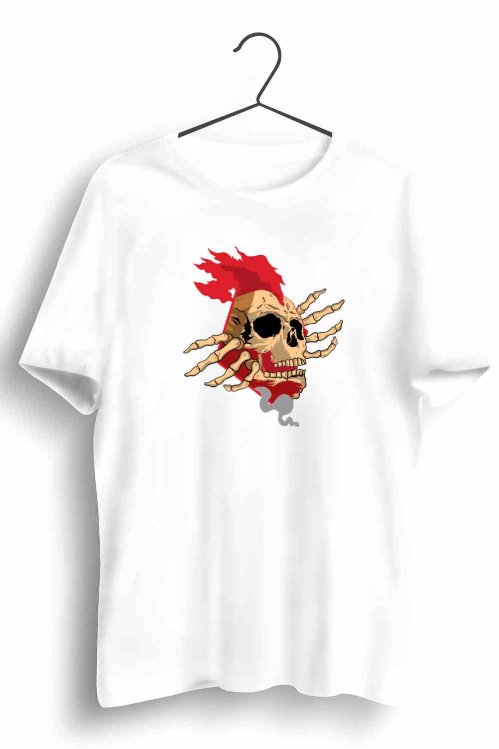 Skull Tear Graphic Printed Mens Round Neck White Cotton Tshirt
