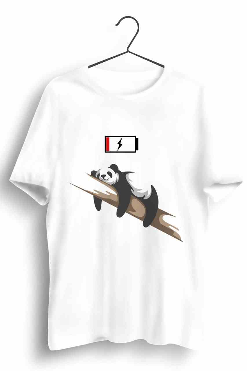 Sleepy Panda Graphic Printed Mens Round Neck White Cotton Tshirt