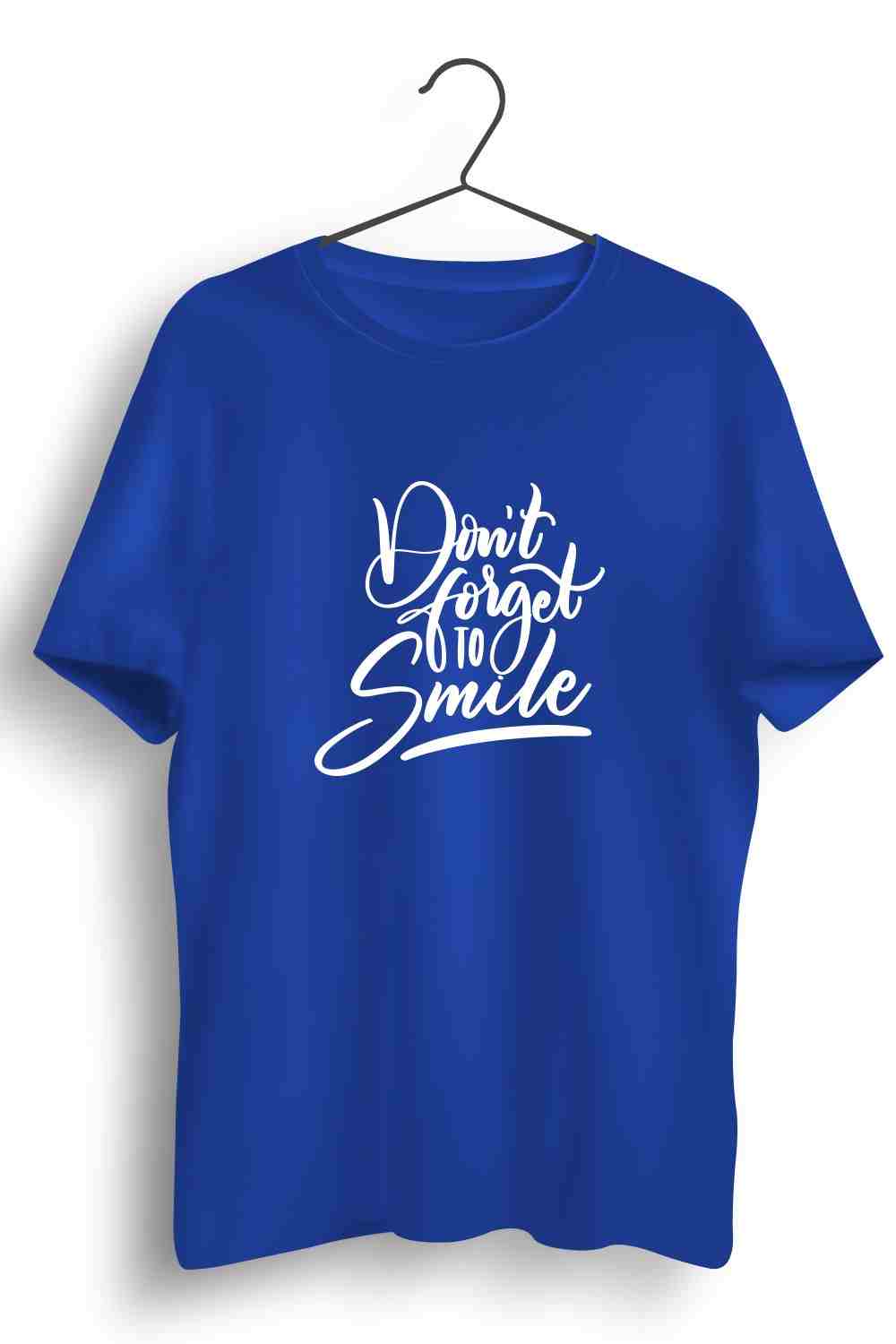Smile Graphic Printed Mens Round Neck Blue Cotton Tshirt