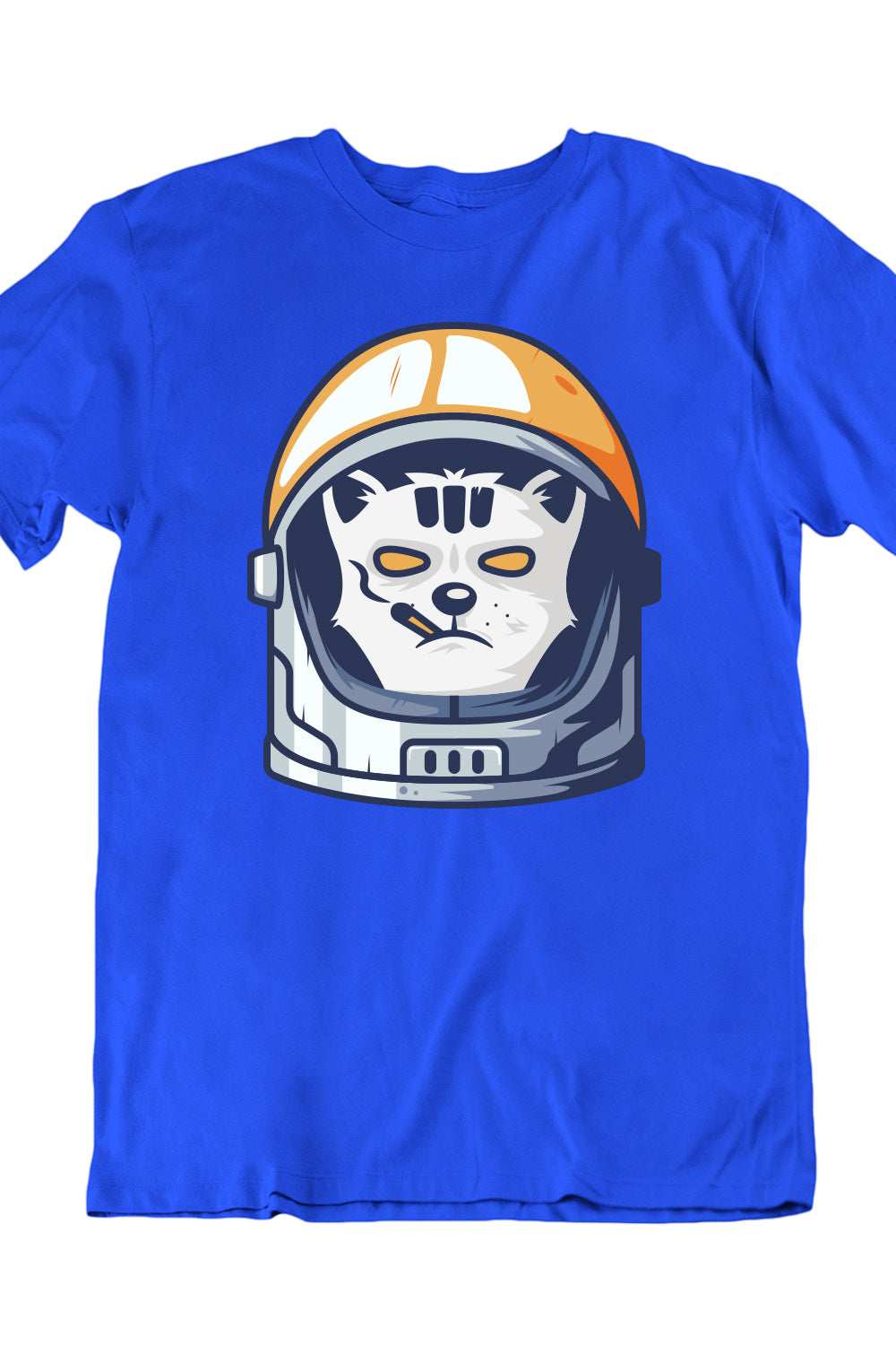 Smoking Space Fox Graphic Printed Mens Round Neck Blue Cotton Tshirt