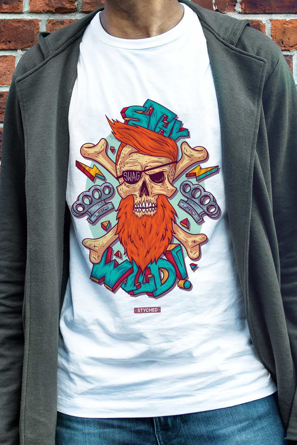 Stay Wild - Illustrative  Graphic Printed Mens white Cotton Tshirt