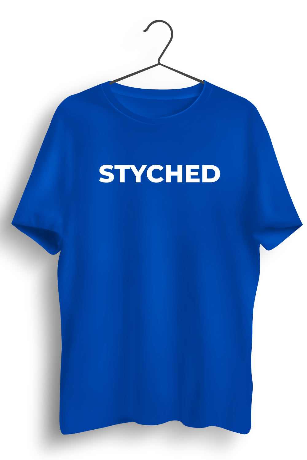 Styched Font Graphic Printed Mens Round Neck Blue Cotton Tshirt