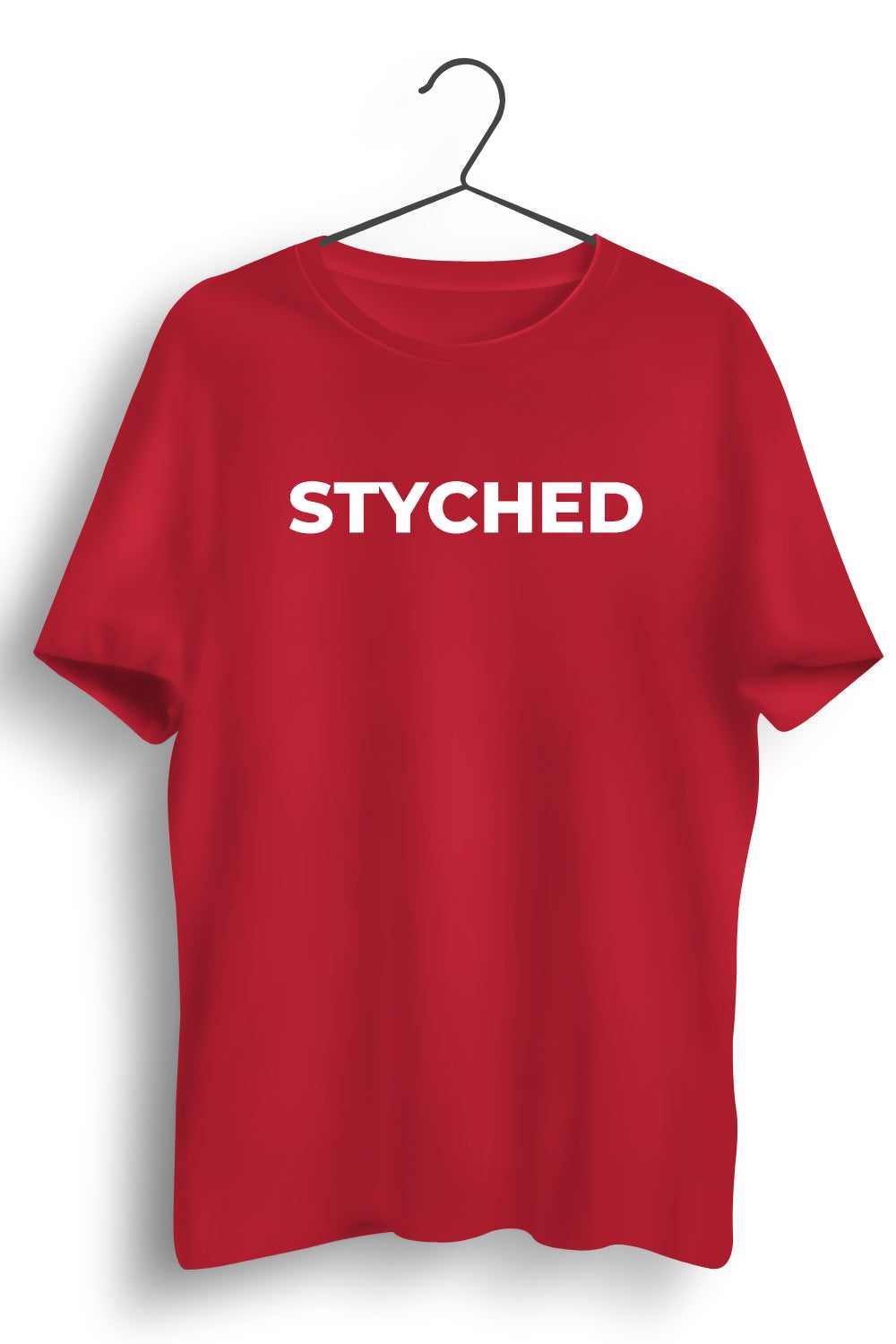 Styched Font Graphic Printed Mens Round Neck Red Cotton Tshirt