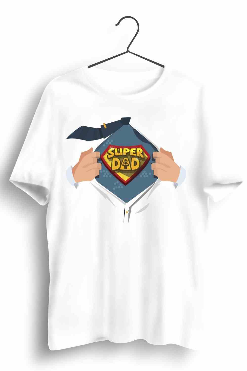 Super Dad Graphic Printed Mens Round Neck White Cotton Tshirt