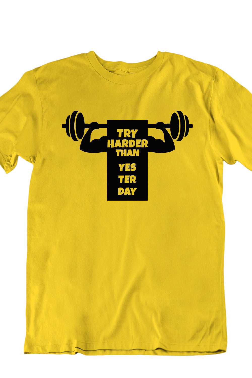 Try Harder Than Yesterday Graphic Printed Mens Round Neck Yellow Cotton Tshirt