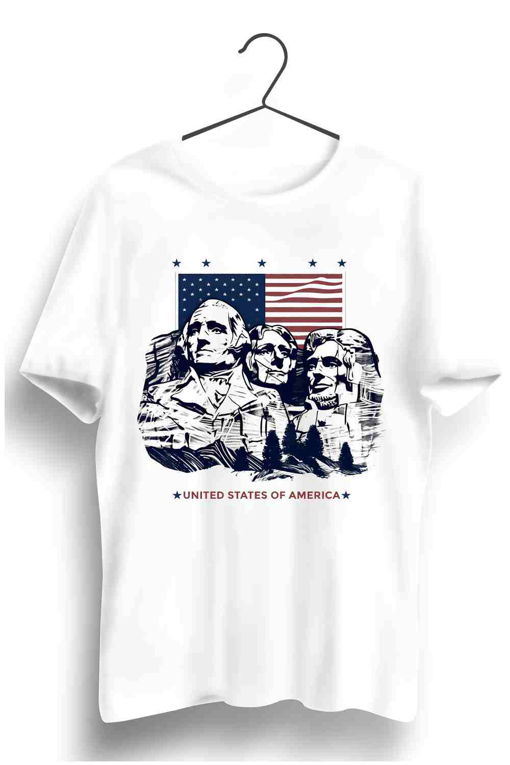 USA Graphic Printed Mens Round Neck White Cotton Tshirt