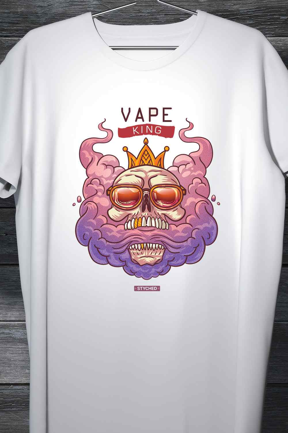 Vape King - Illustrative Graphic Printed Mens Cotton T-Shirt White