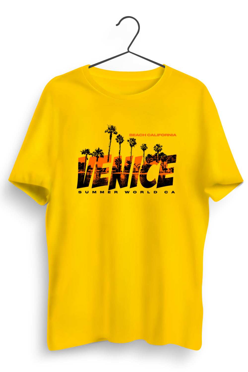 Venice Graphic Printed Mens Round Neck Yellow T-Shirt