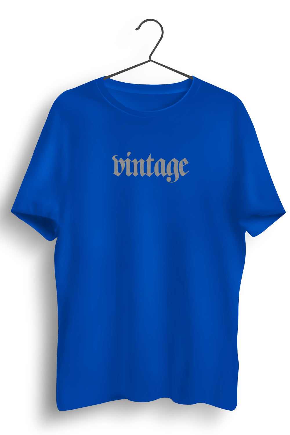 Vintage Reflective Printed Mens Round Neck Blue Cotton Tshirt
