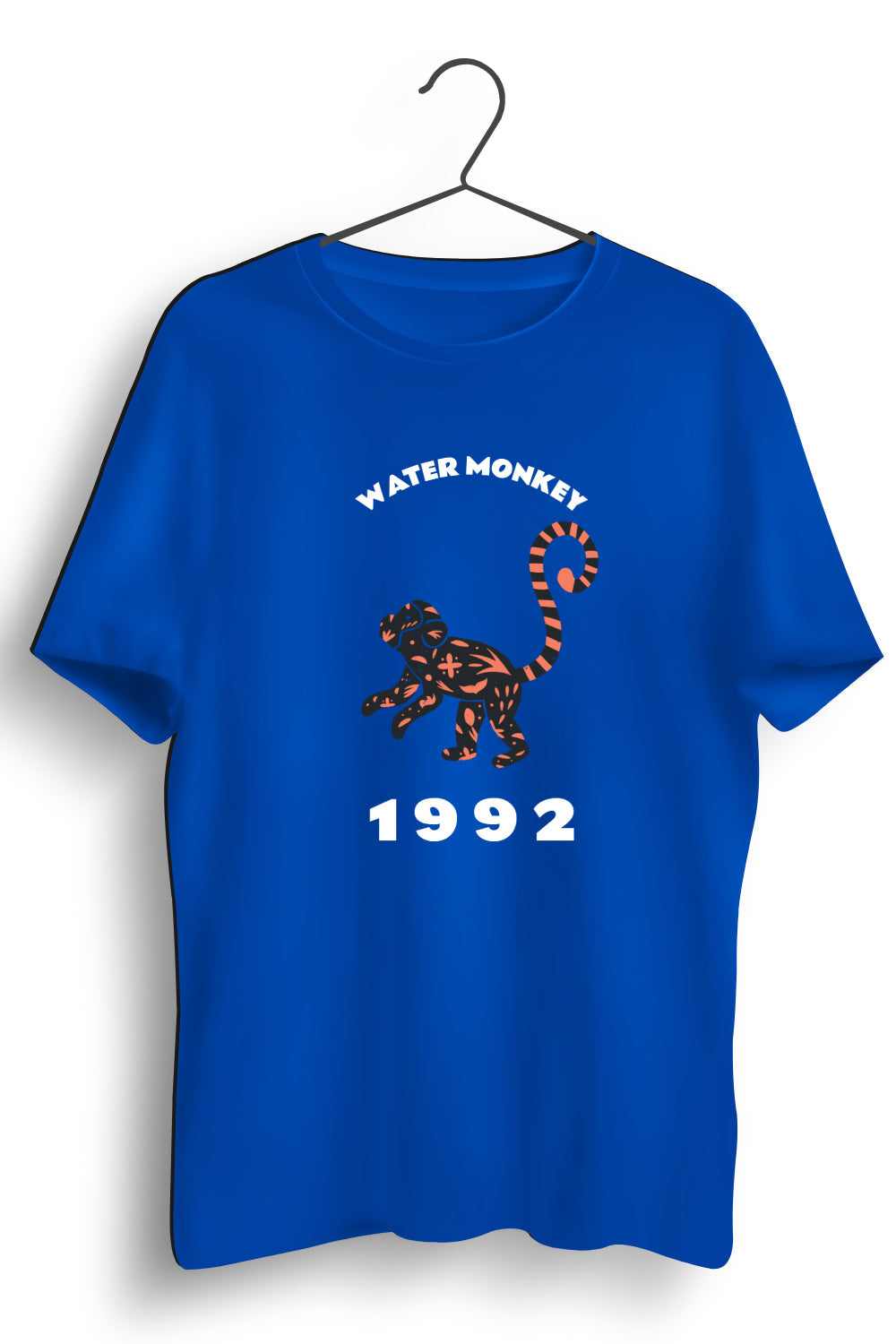 Water Monkey Graphic Printed Mens Round Neck Blue Cotton Tshirt