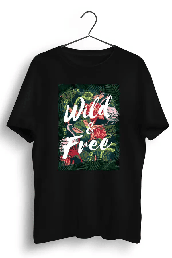 Wild and Free Graphic Printed Mens Round Neck T-Shirt Black