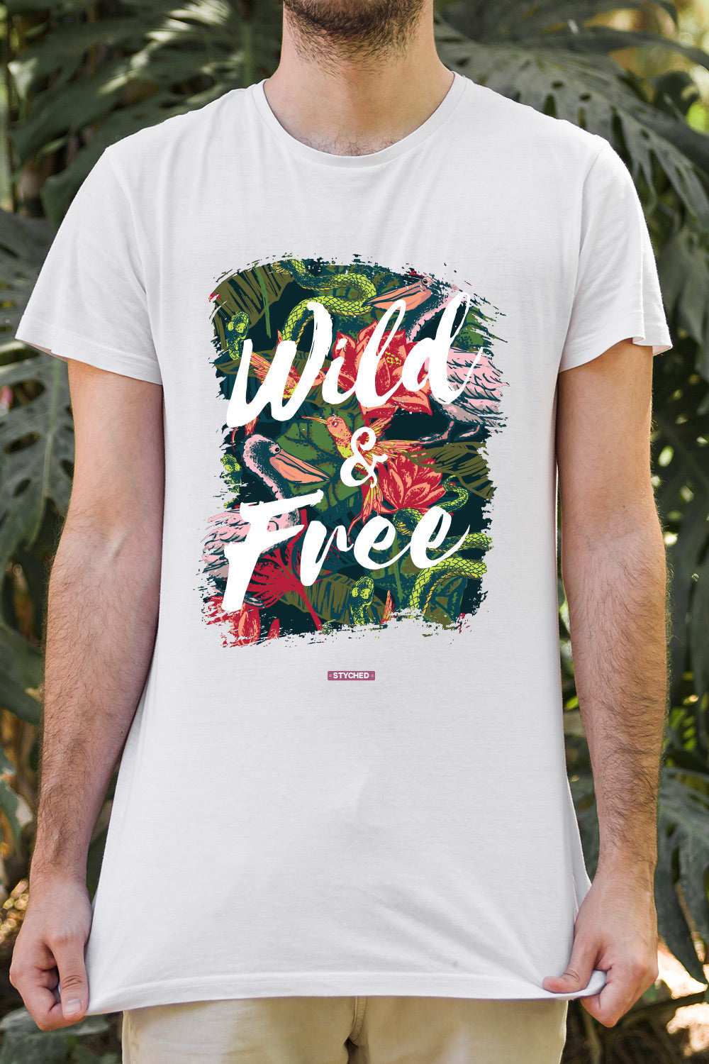Wild and Free Graphic Printed Mens Round Neck T-Shirt White