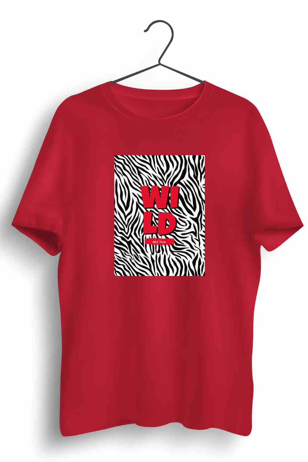 Wild Graphic Printed Mens Round Neck Red Cotton Tshirt