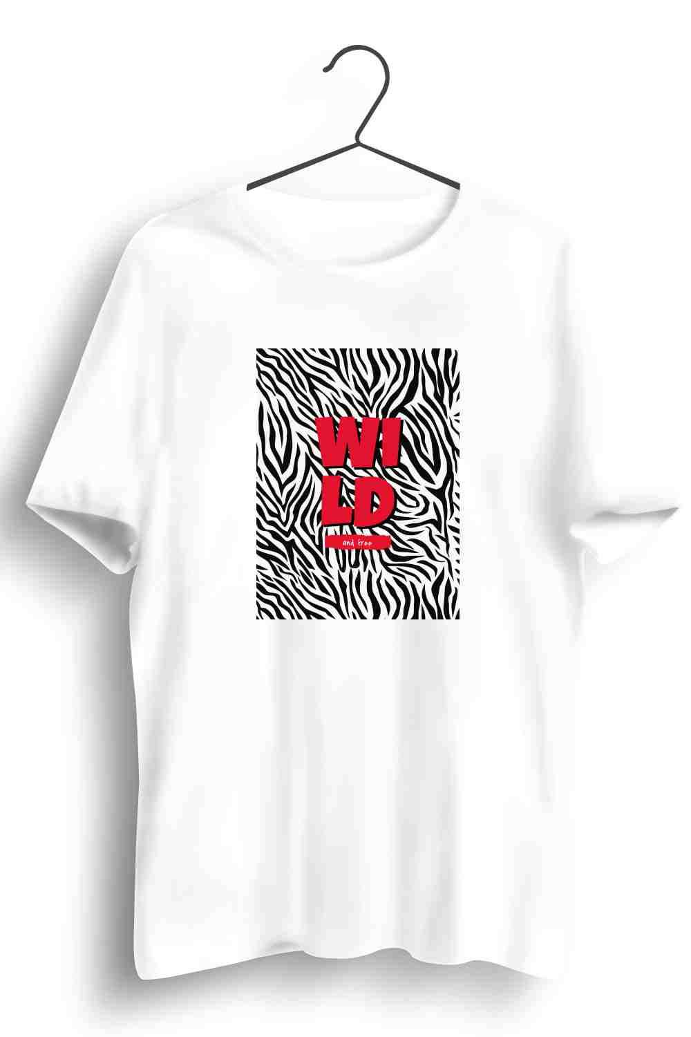 Wild Graphic Printed Mens Round Neck White Cotton Tshirt