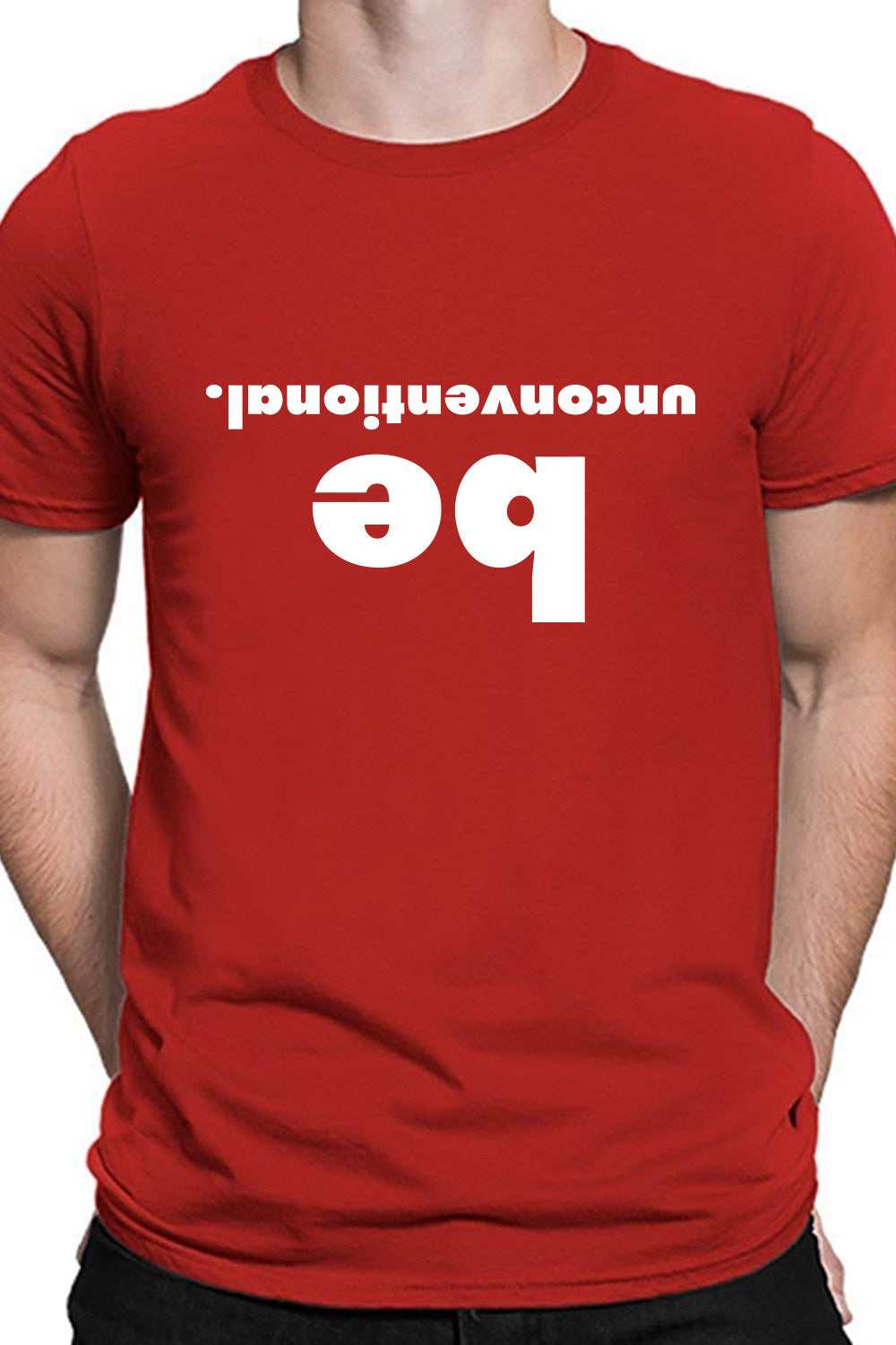 Be Unconventional - Casual Graphic Printed Mens Round Neck Red Cotton T-Shirt