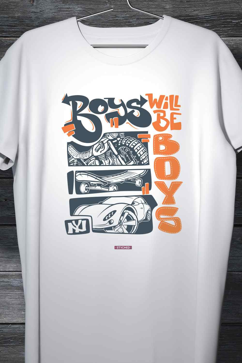 Boys will be Boys - Graffiti style printed casual white round neck Cotton Tshirt