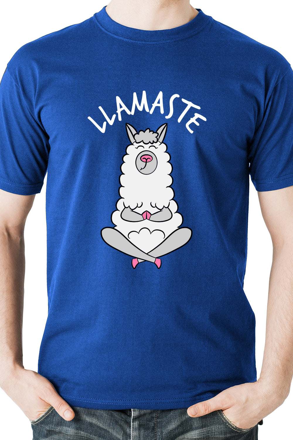 Cool Llama saying Llamaste - Blue Graphic Printed Mens Round Neck Cotton Tshirt