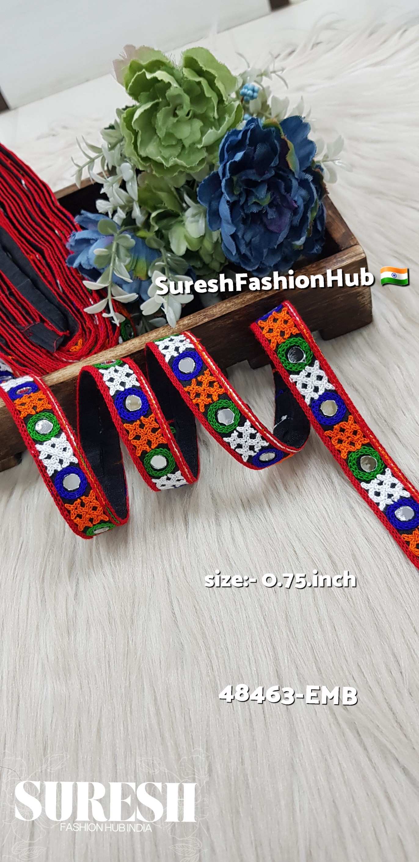 Navratri Geometric Mirror Work Aari Embroidery Lace