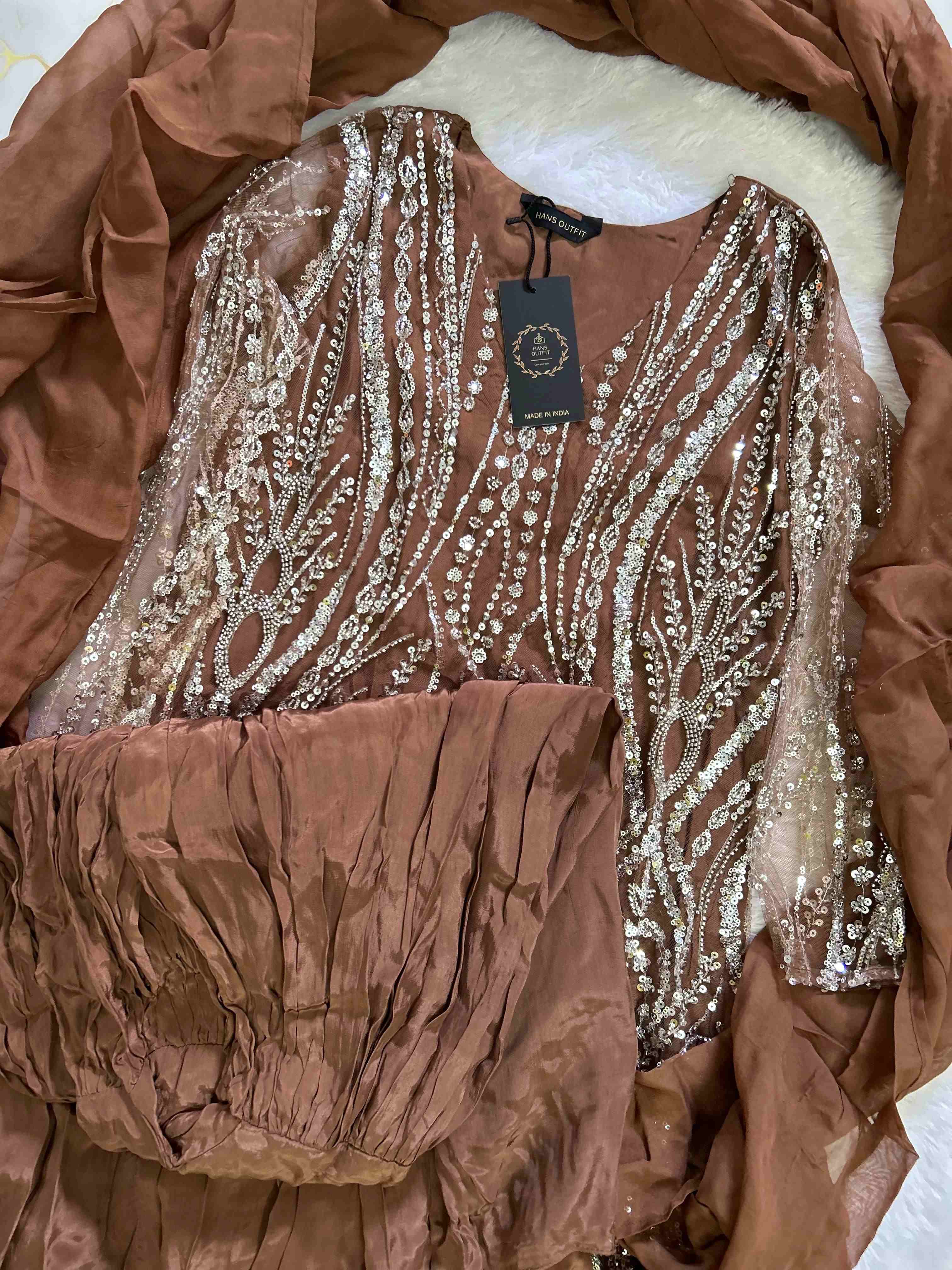 Royal Bronze Net Dress with beaded detailing