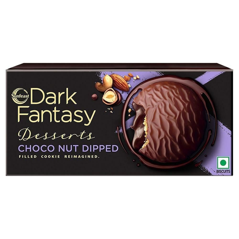 Sunfeast Dark Fantasy Desserts Choco Nut Dipped Reimagined Filled Cookie 100 G
