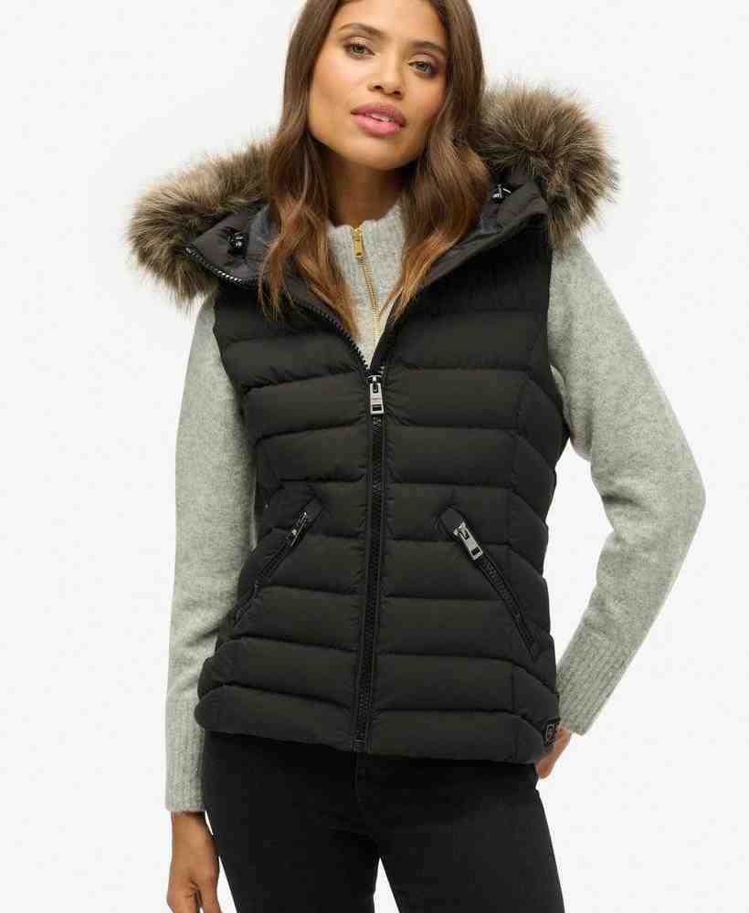 Gilet womens fur hood discount
