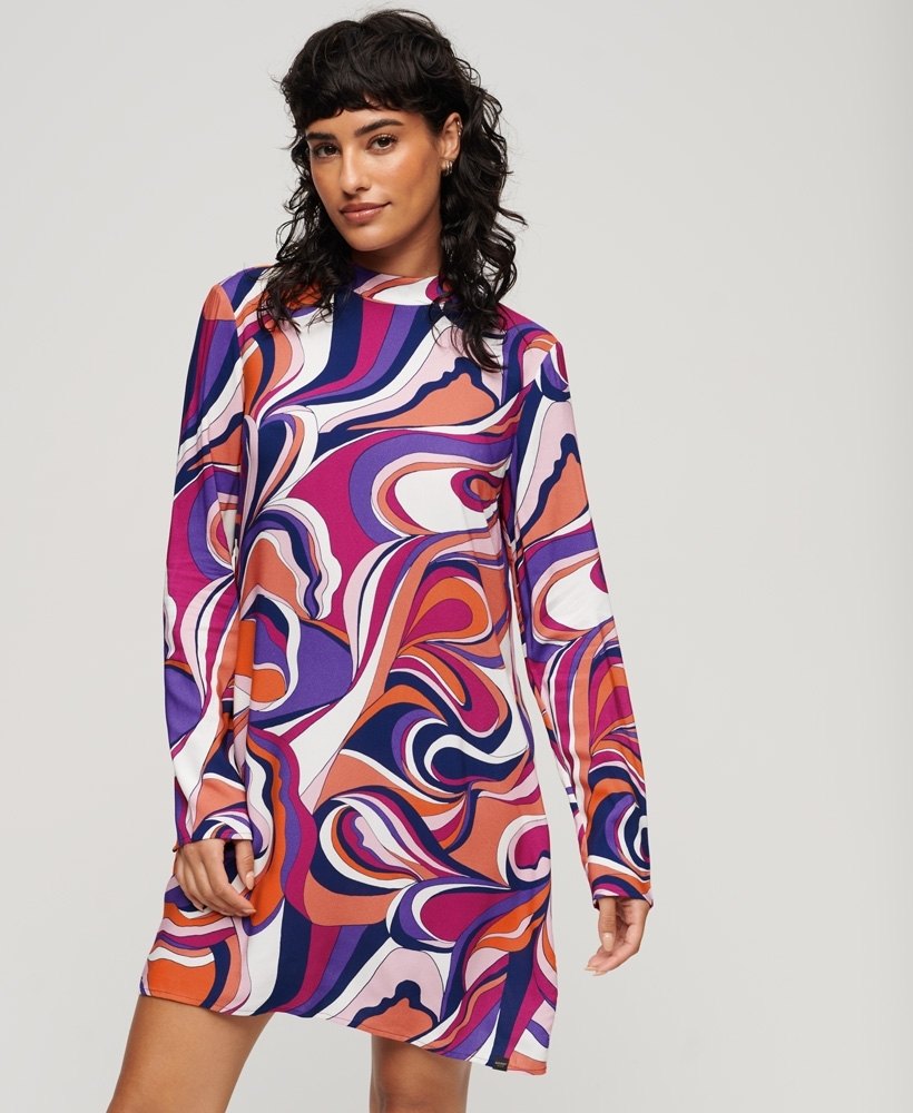 LONG SLEEVE PRINTED MINI DRESS