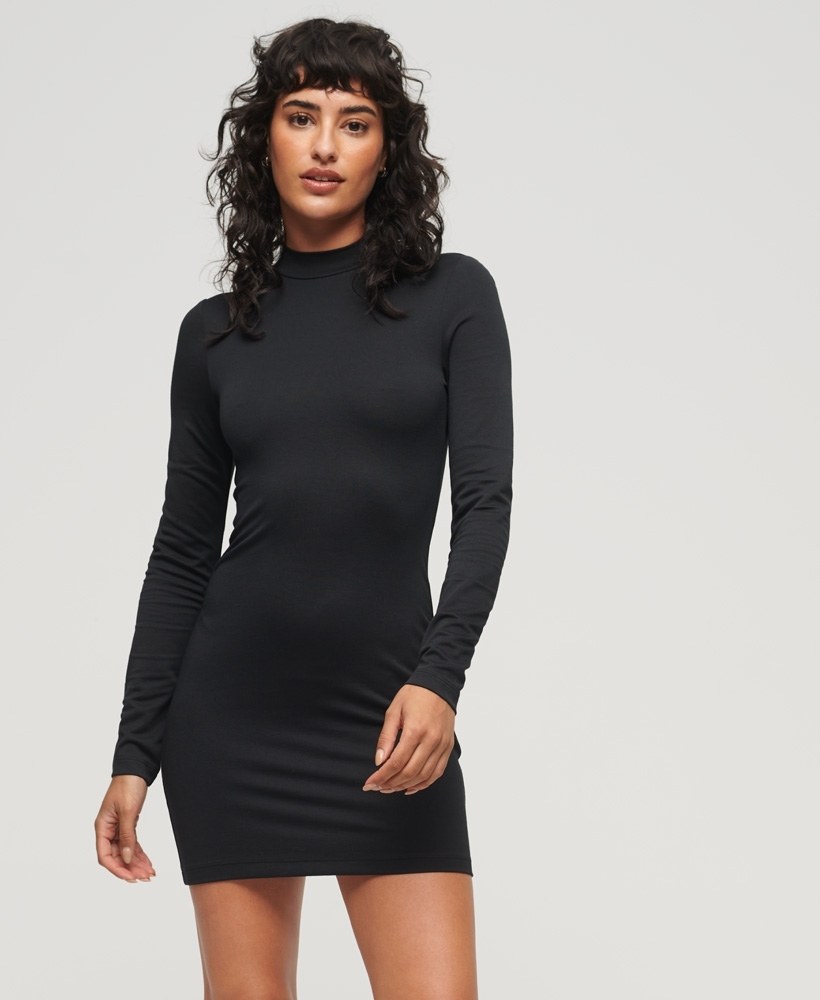 HIGH NECK LONG SLEEVE JERSEY MINI DRESS