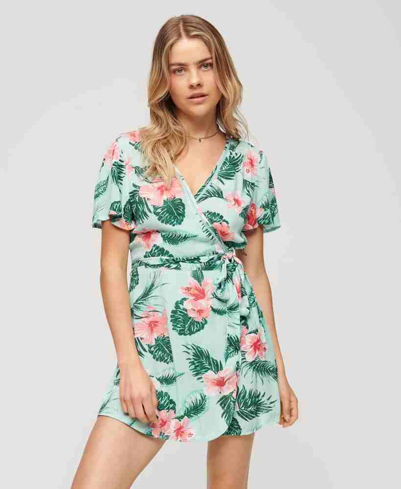 PRINTED MINI WRAP DRESS