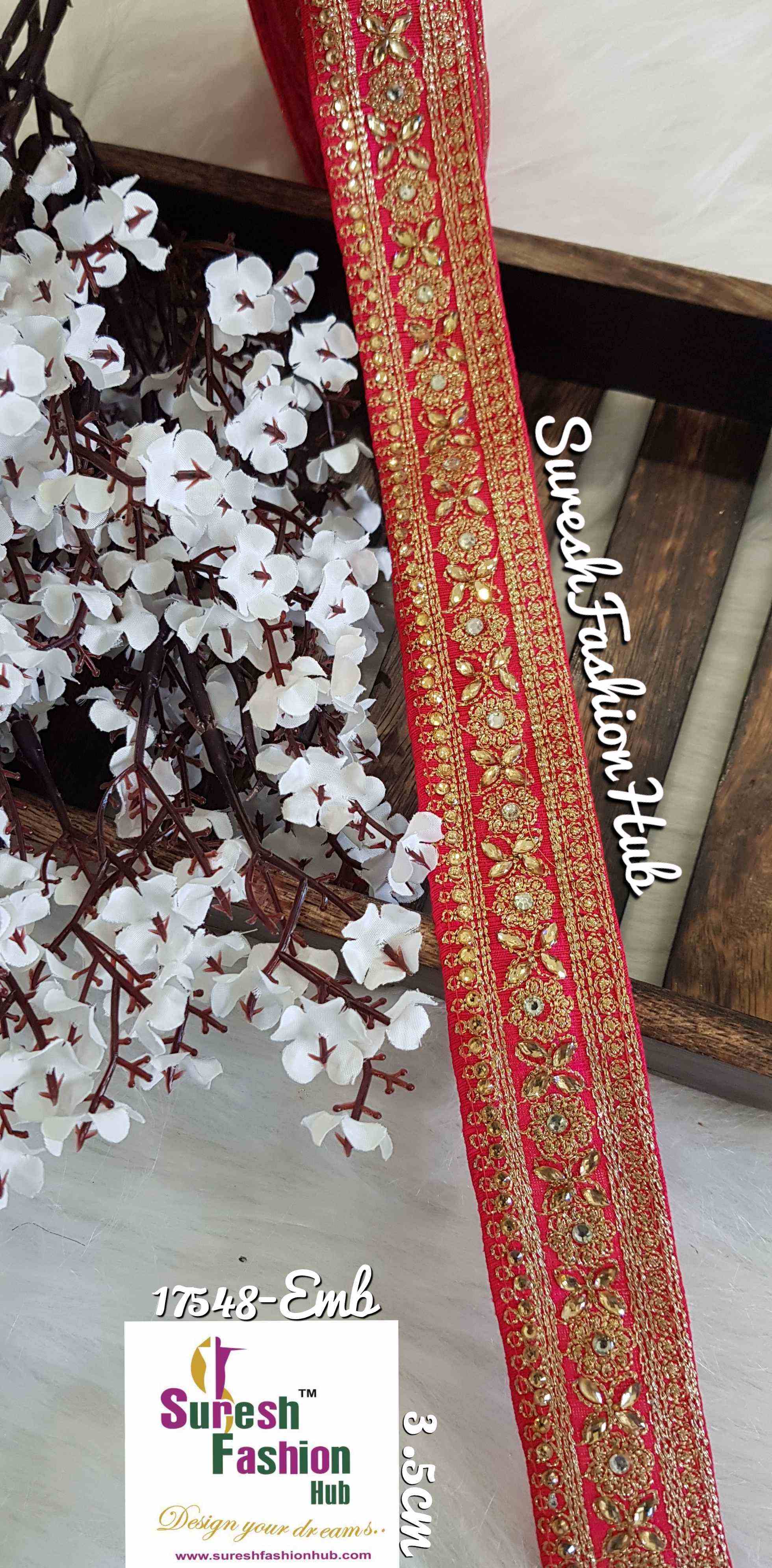 Salmon Pink Embroidered Trim