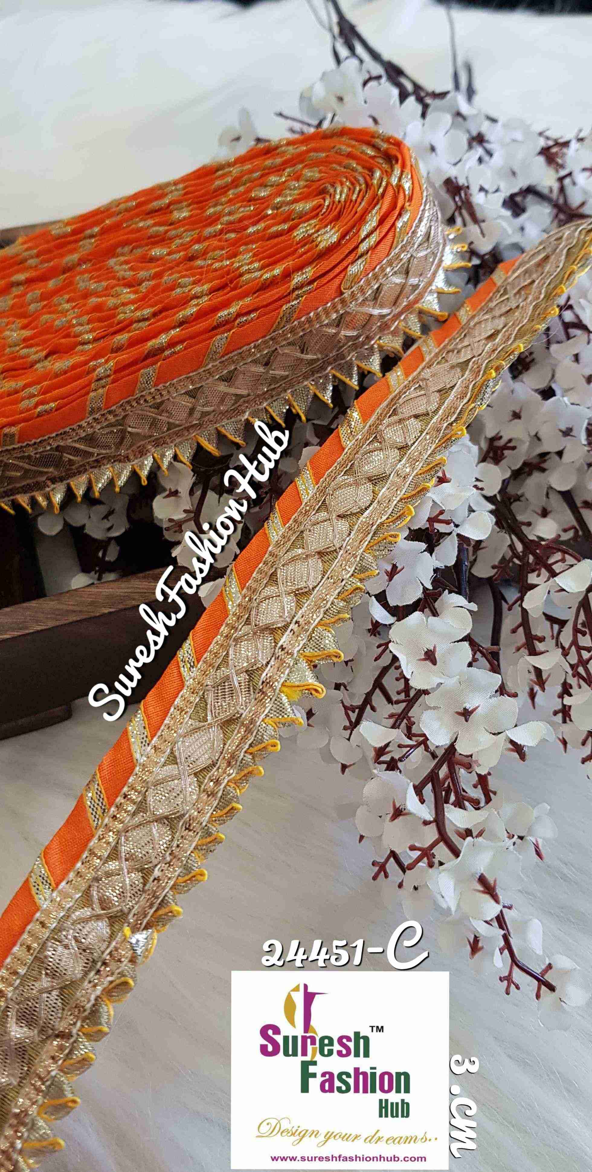 Designer Bright Orange Gota Patti Trim.