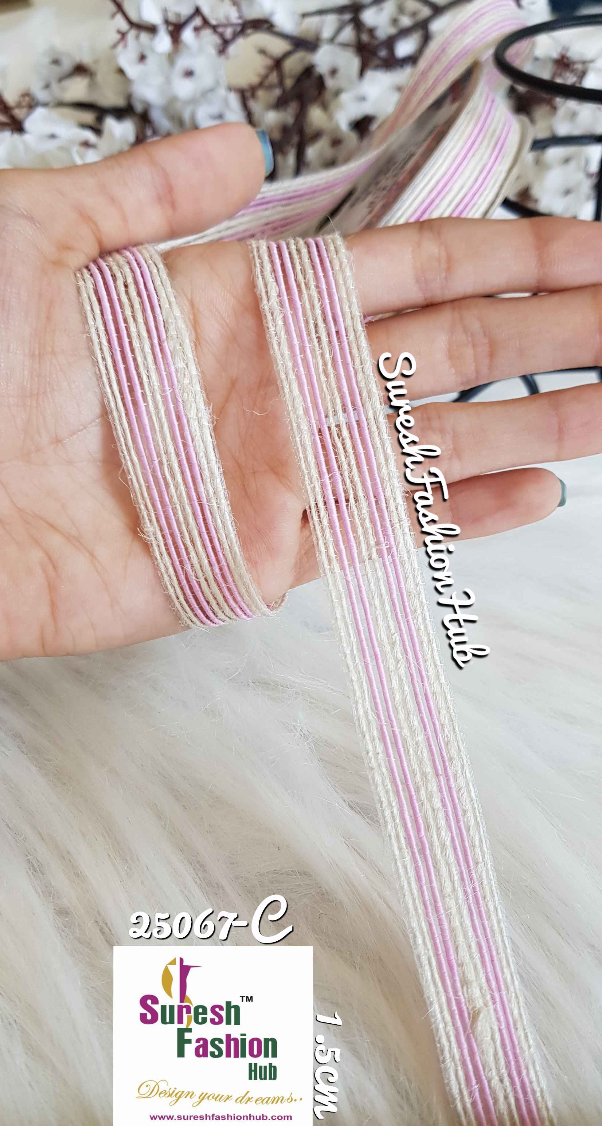 Baby Pink& White Stripes Thin Trim